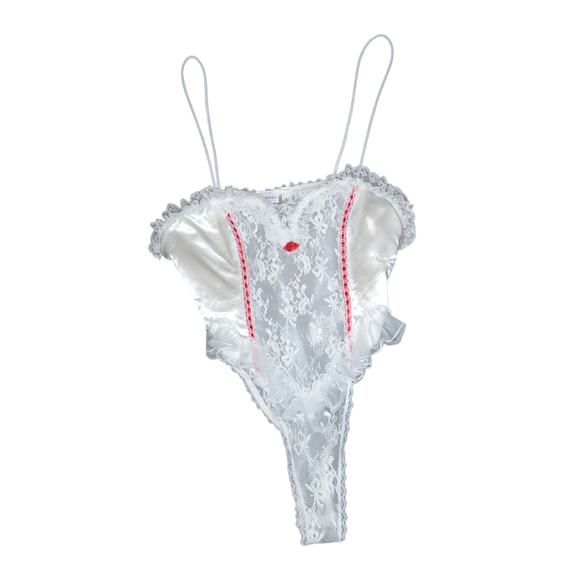 Vintage Frederick's of Hollywood White Sexy Corset Lace Lingerie Coquette Large - Picture 2 of 6